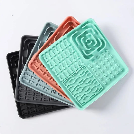 Plateau Repas & Tapis de Léchage en Silicone pour Chien & Chat – Station Anti-Glouton Multi-Textures avec Écuelle