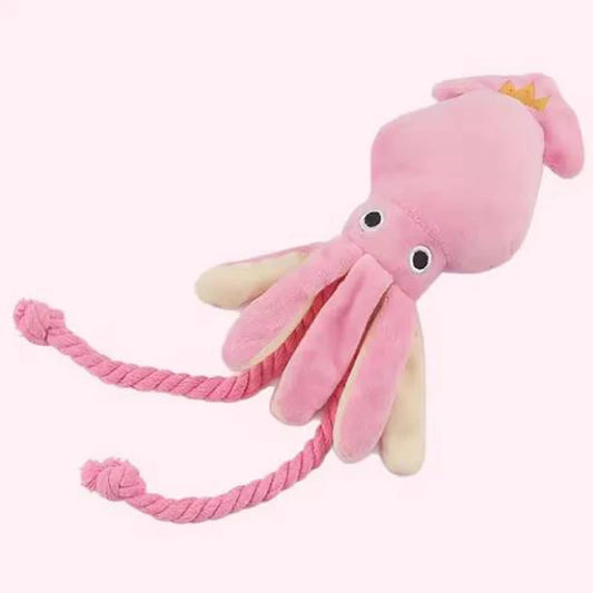 Peluche Pieuvre Sonore avec Corde de Coton – Jouet à Mâcher & Nettoyeur de Dents pour Chien & Chiot