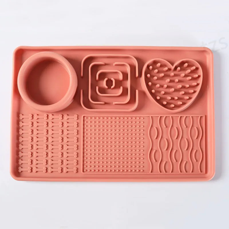 Plateau Repas & Tapis de Léchage en Silicone pour Chien & Chat – Station Anti-Glouton Multi-Textures avec Écuelle