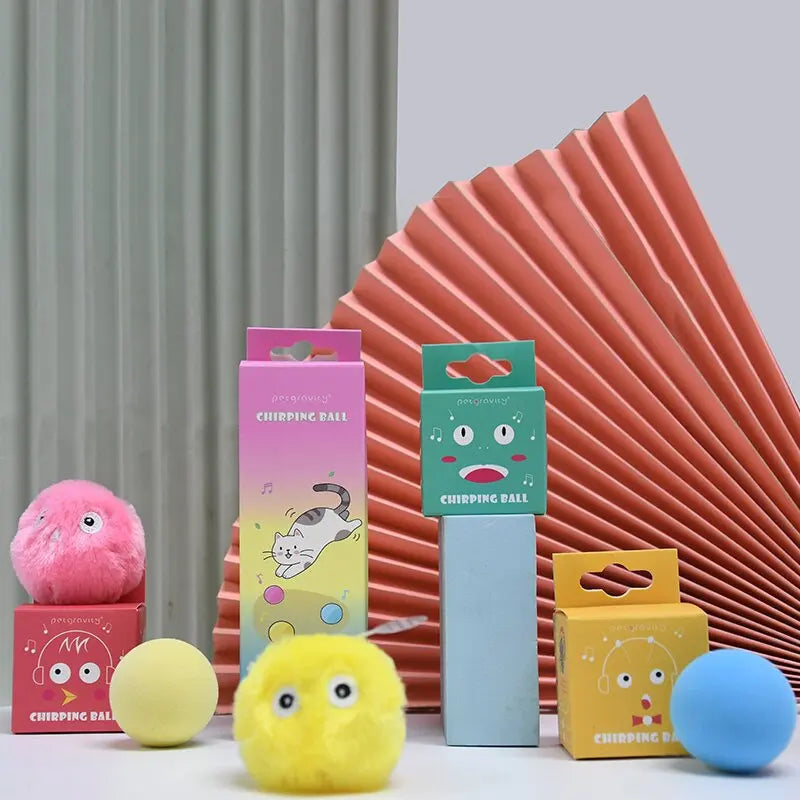 Balle Interactive Sonore en Peluche pour Chat – Sons d'Animaux & Herbe à Chat Intégrée