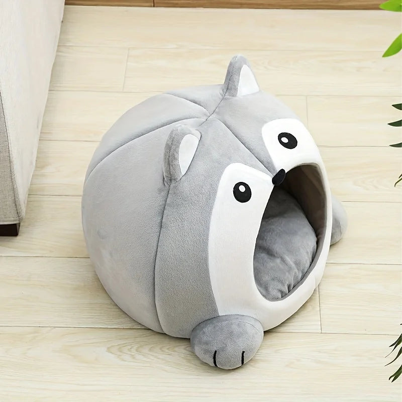 Niche Igloo Douillette pour Chat & Chiot – Panier Grotte Fermé avec Coussin Amovible & Pompon Suspendu