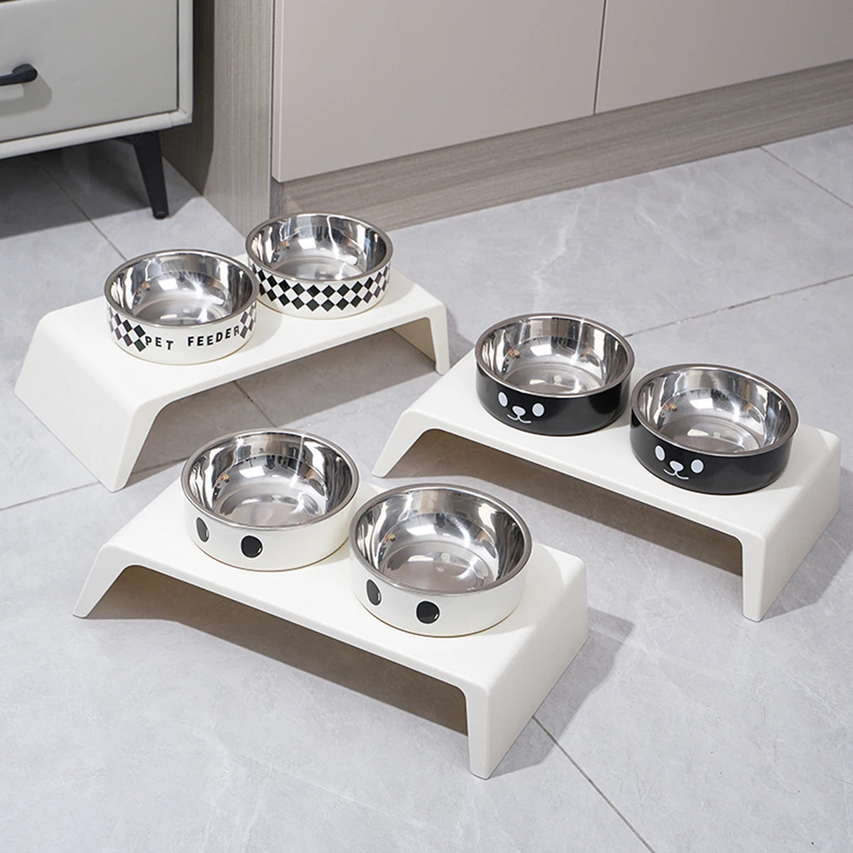 Gamelles Doubles Surélevées en Inox pour Chien & Chat – Support Ergonomique Incliné Anti-Régurgitation