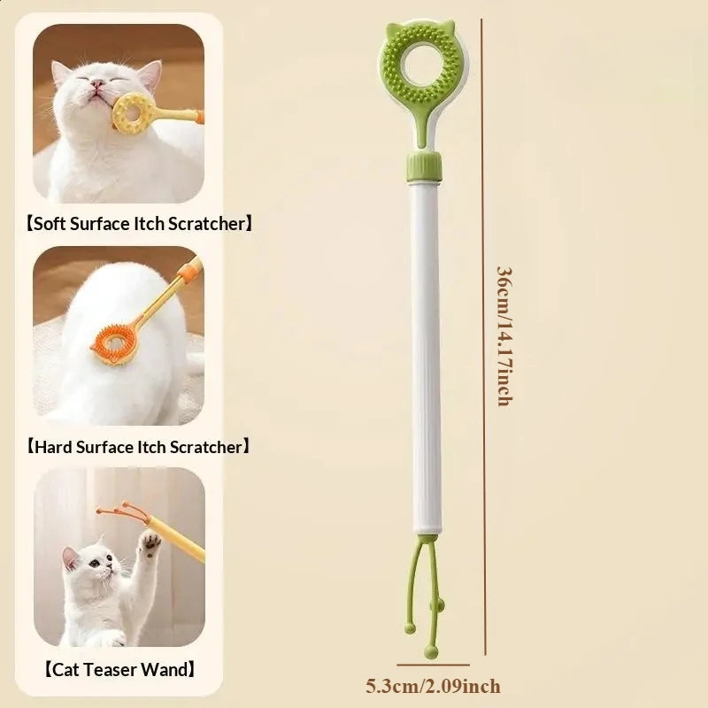 Brosse de Massage Télescopique 2-en-1 pour Chat – Gratte-Dos Doux & Jouet Interactif Anti-Stress