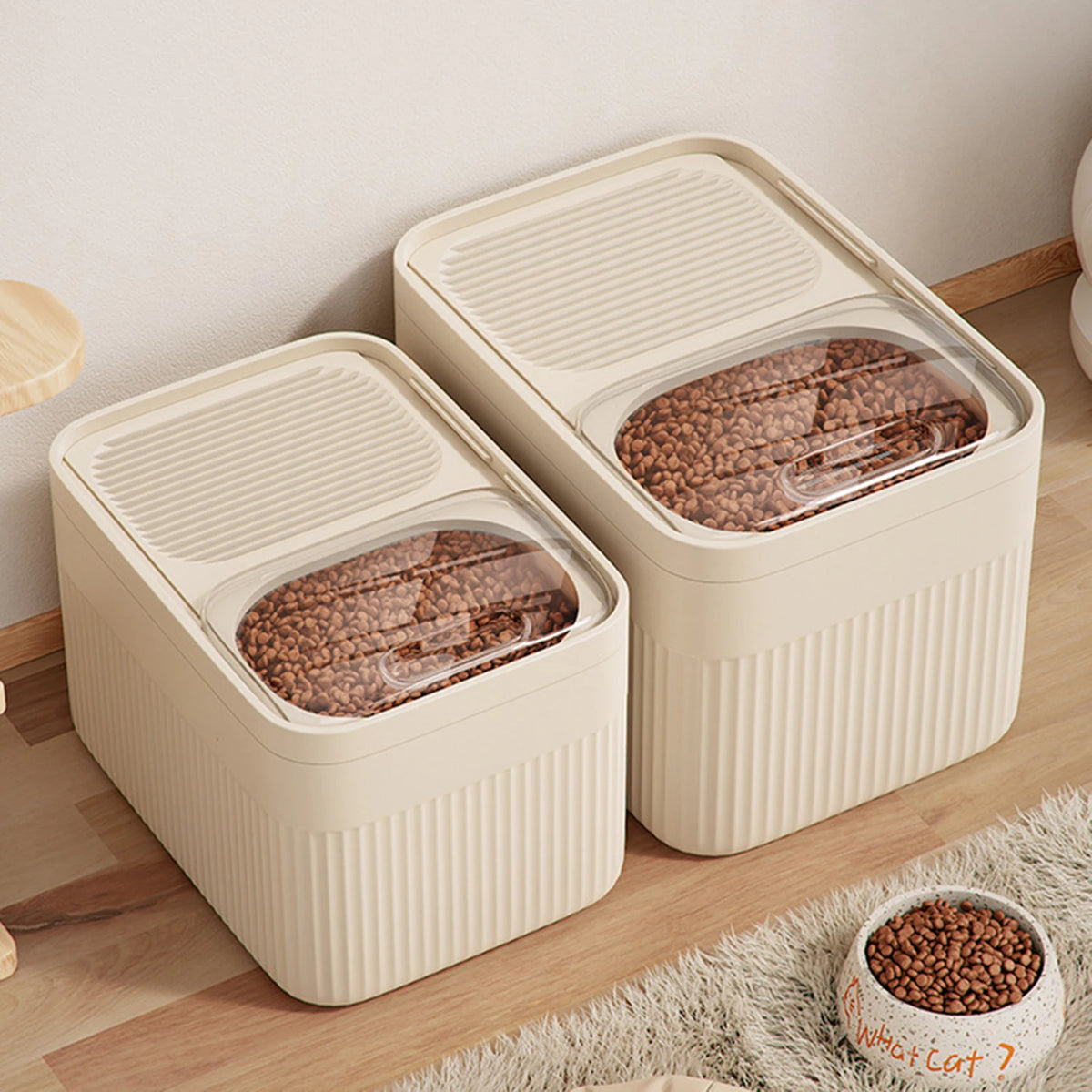 Conteneur à Croquettes Hermétique avec Trappe Transparente – Boîte de Rangement Fraîcheur Chien & Chat