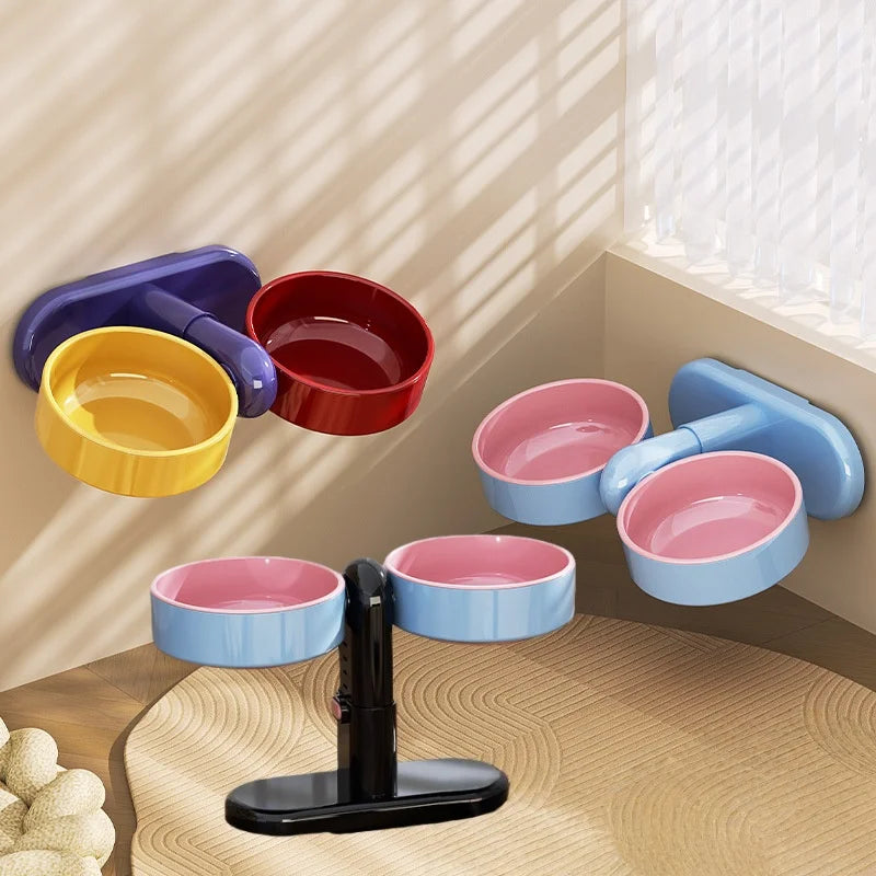 Double Gamelle Surélevée & Rotative 360° pour Chat – Écuelles Ergonomiques avec Ventouse Anti-Glisse