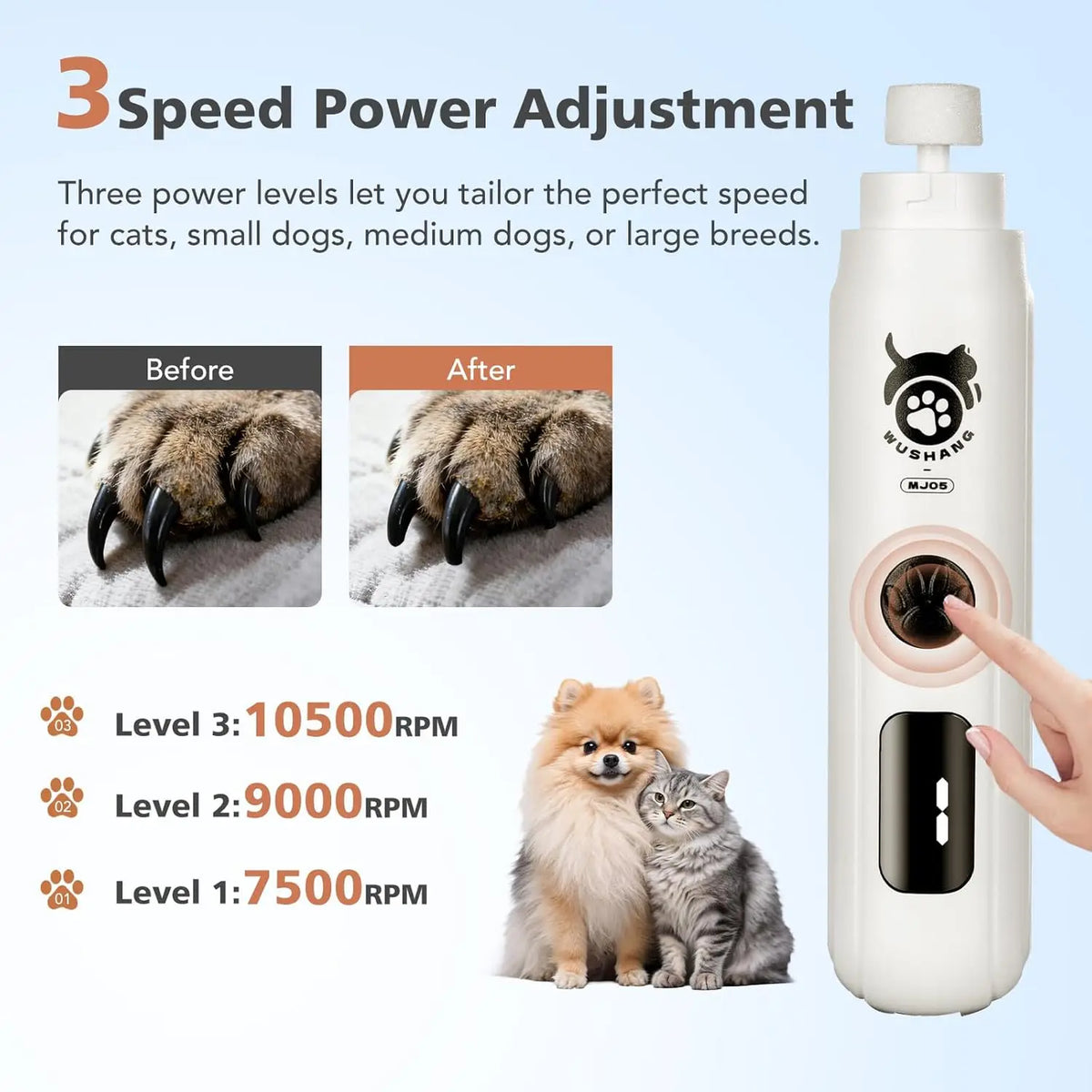 Lime à Ongles Électrique Silencieuse pour Chien & Chat – 3 Vitesses & Écran Numérique (Rechargeable USB-C)
