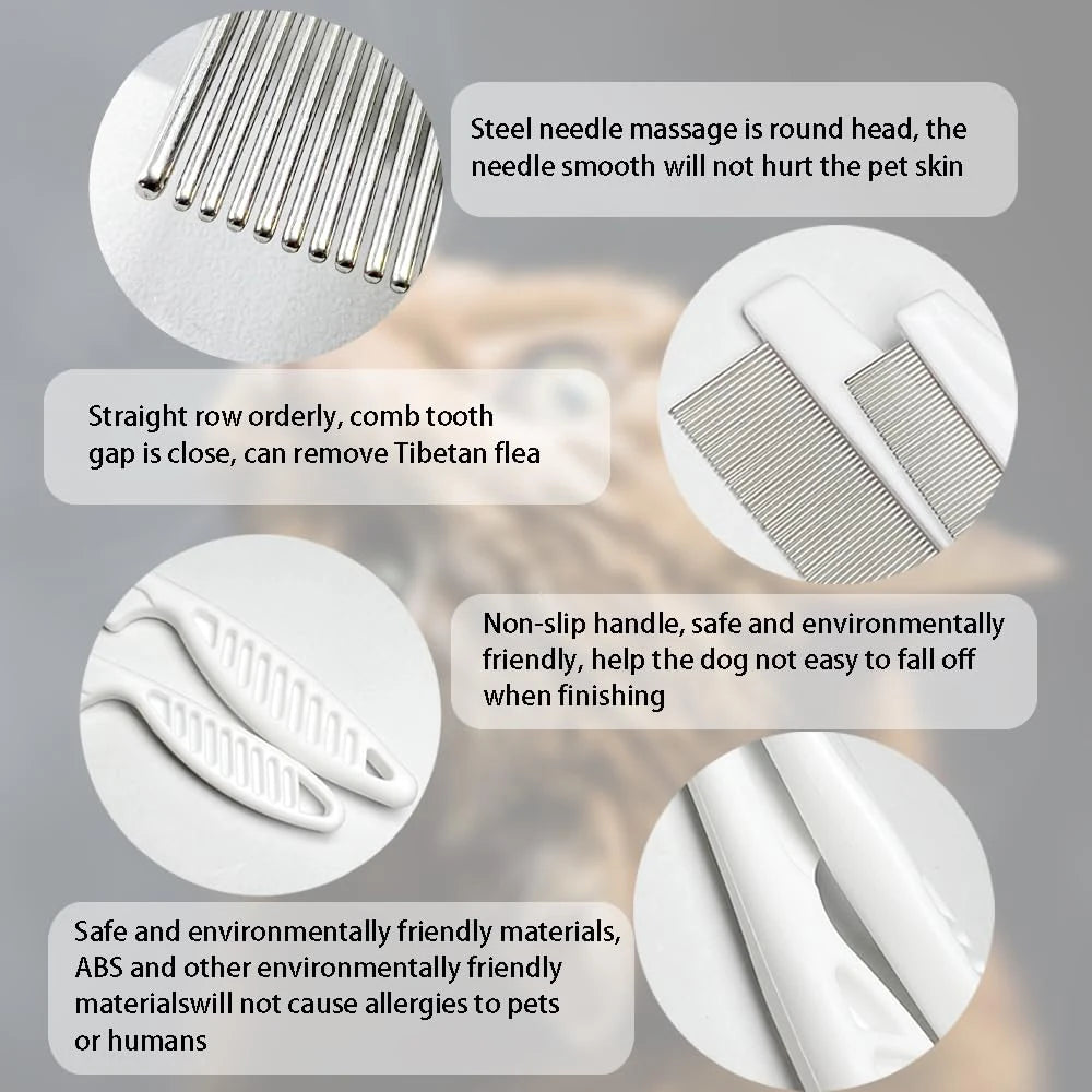 Peigne Anti-Puces & Démêlant en Inox pour Chien & Chat – Dents Serrées Ultra-Fines pour Élimination des Parasites & Poils Morts
