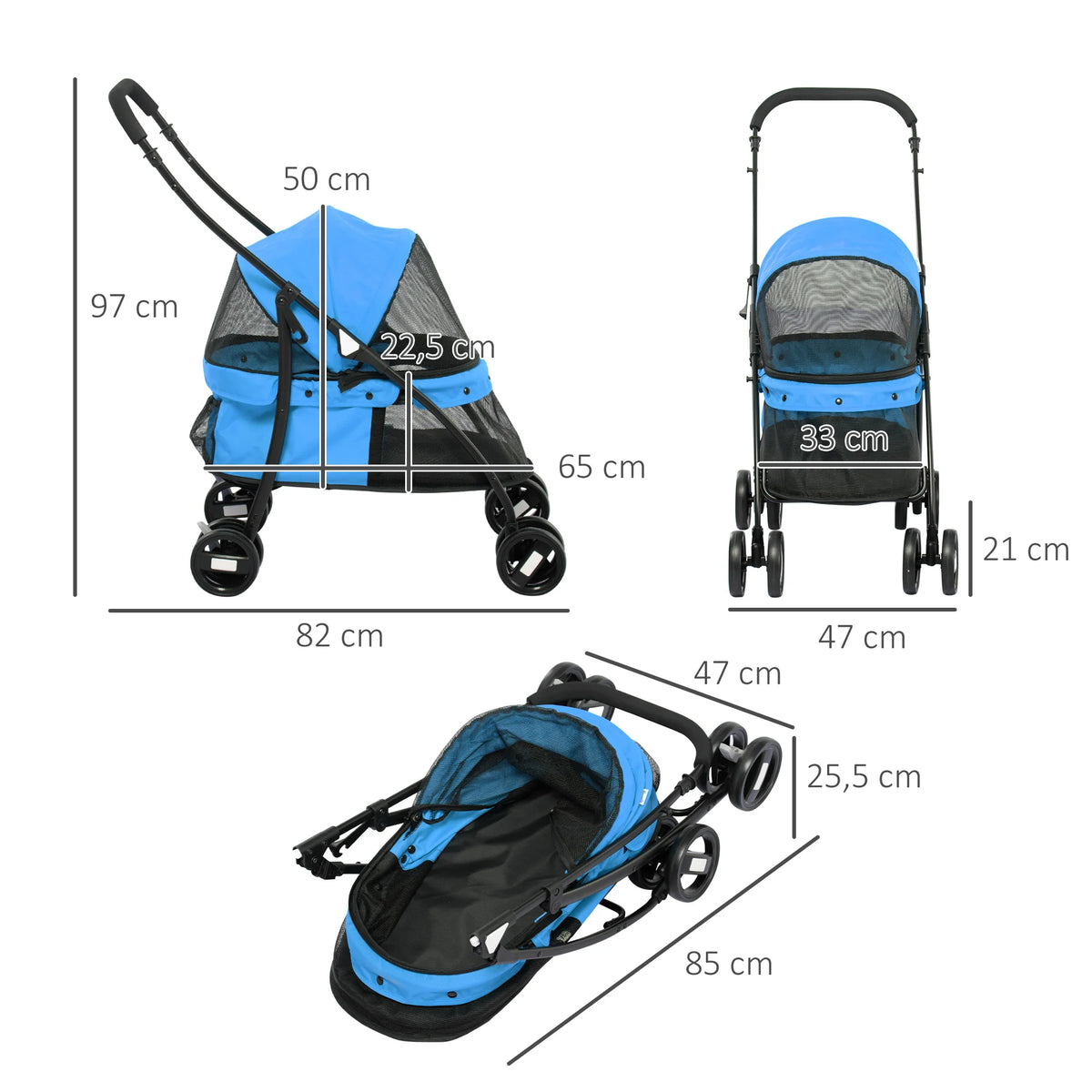 Poussette Pliable 2-en-1 pour Chien & Chat – Chariot de Transport avec Panier Amovible & Fenêtres en Maille (Jusqu'à 10 kg)