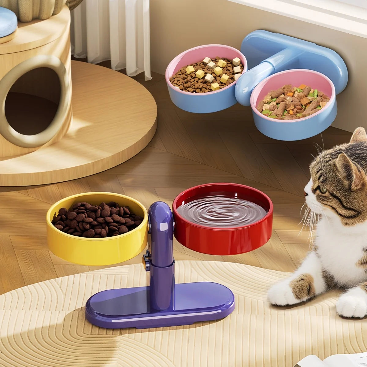 Double Gamelle Surélevée & Rotative 360° pour Chat – Écuelles Ergonomiques avec Ventouse Anti-Glisse