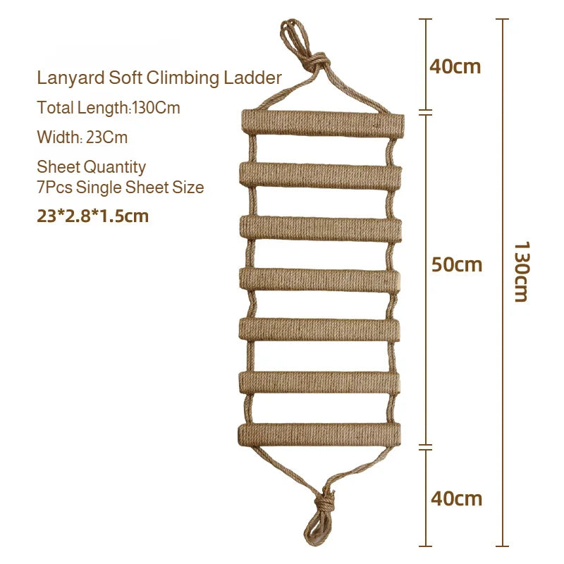 Échelle Suspendue d'Escalade en Bois & Sisal pour Chat – Pont Mural & Griffoir d'Intérieur (115 à 180 cm)