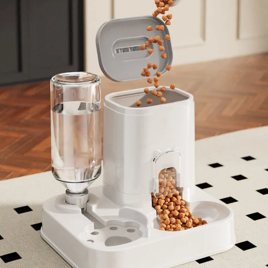 Distributeur 2-en-1 Nourriture & Eau par Siphon – Station Repas Compacte pour Chien & Chat