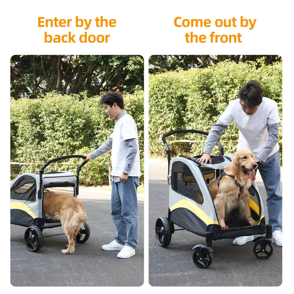 Poussette Chien Grand Format Tout-Terrain – Chariot Pliable & Respirant (M à XL jusqu'à 55 kg)
