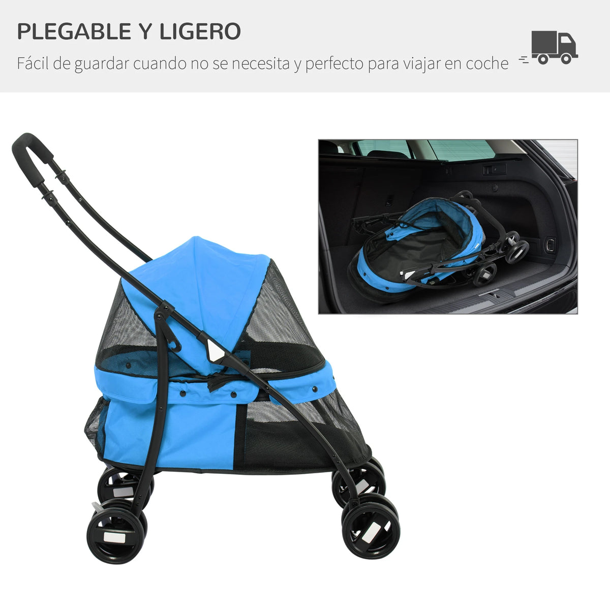 Poussette Pliable 2-en-1 pour Chien & Chat – Chariot de Transport avec Panier Amovible & Fenêtres en Maille (Jusqu'à 10 kg)