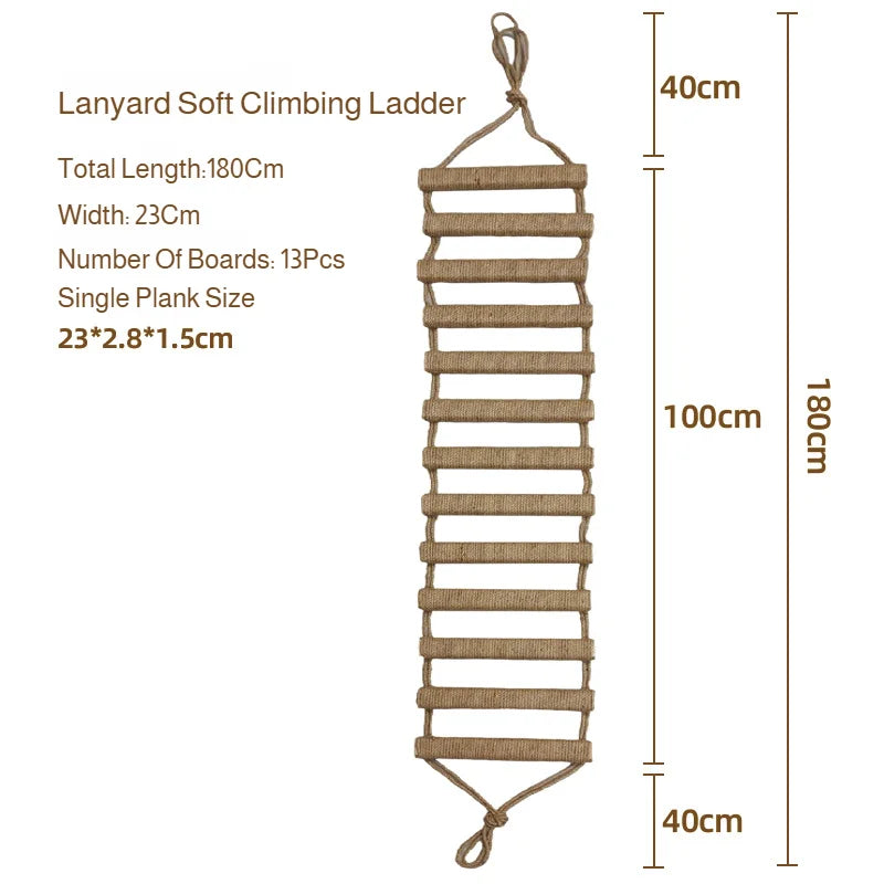 Échelle Suspendue d'Escalade en Bois & Sisal pour Chat – Pont Mural & Griffoir d'Intérieur (115 à 180 cm)