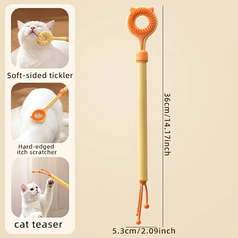 Brosse de Massage Télescopique 2-en-1 pour Chat – Gratte-Dos Doux & Jouet Interactif Anti-Stress