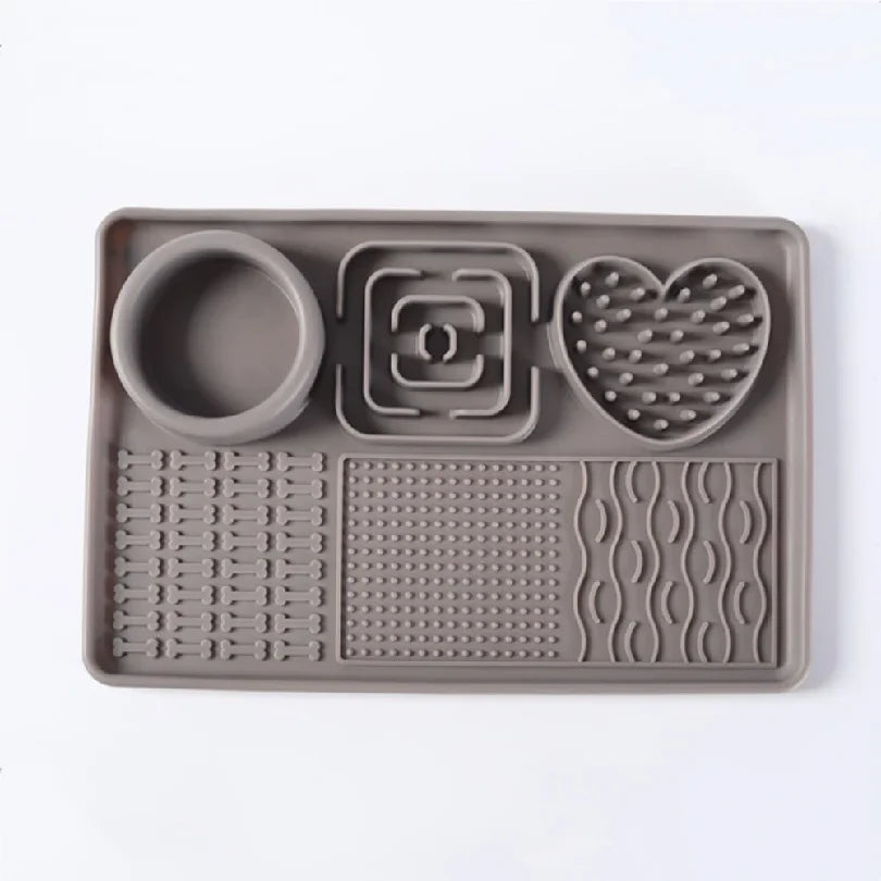 Plateau Repas & Tapis de Léchage en Silicone pour Chien & Chat – Station Anti-Glouton Multi-Textures avec Écuelle