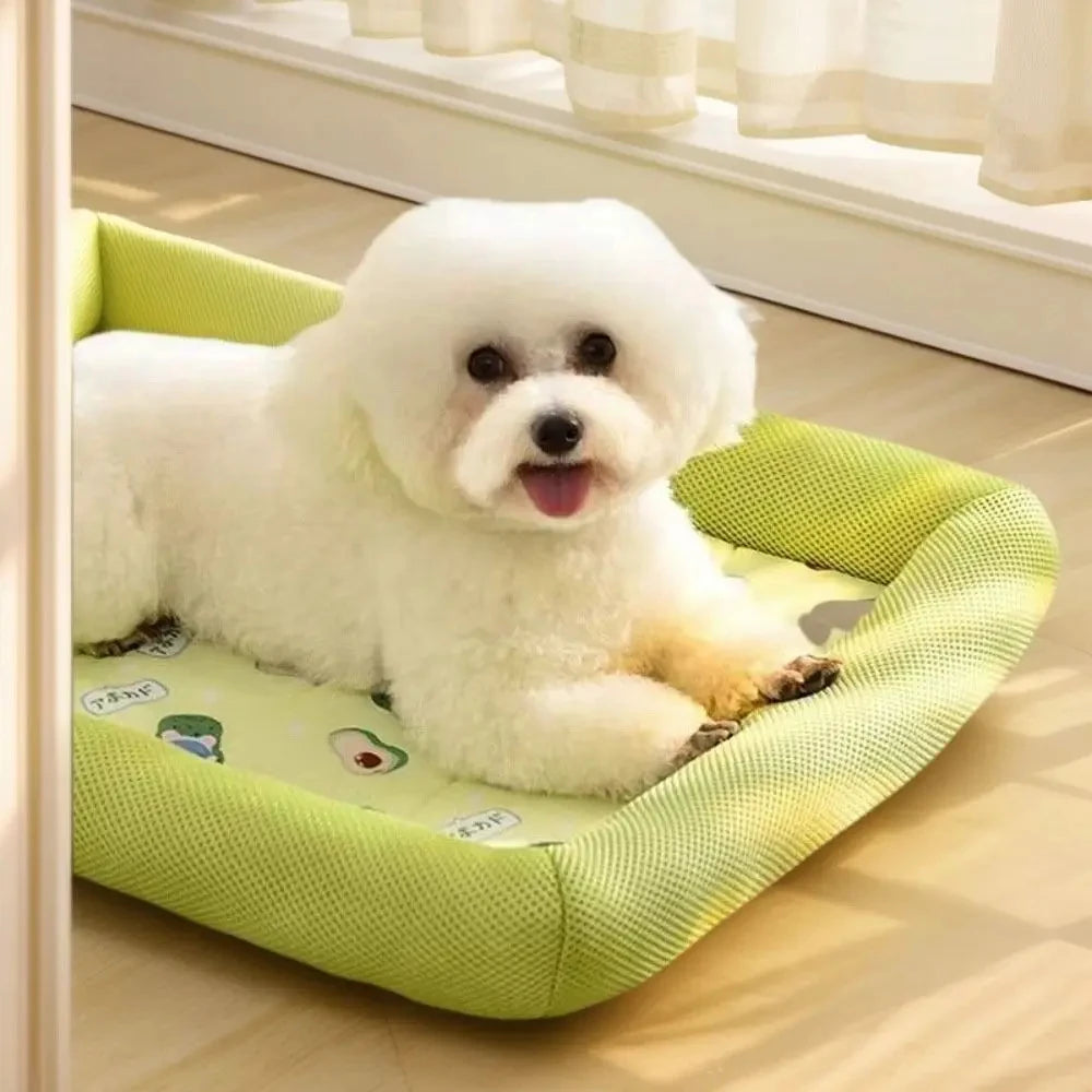 Tapis de Couchage Rafraîchissant d'Été pour Chien & Chat – Panier Rectangulaire Respirant avec Rebord Cale-Nuque