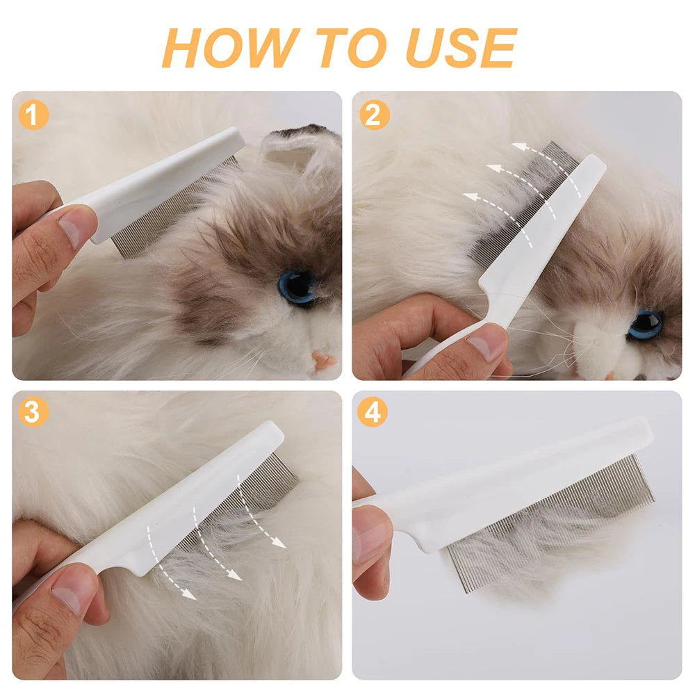 Peigne Anti-Puces & Démêlant en Inox pour Chien & Chat – Dents Serrées Ultra-Fines pour Élimination des Parasites & Poils Morts