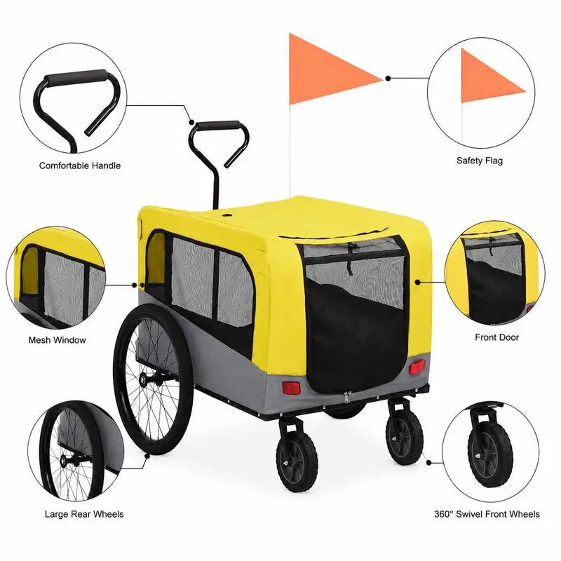Remorque Vélo & Poussette 2-en-1 pour Chien - Suspension & Roue Pivotante 360°
