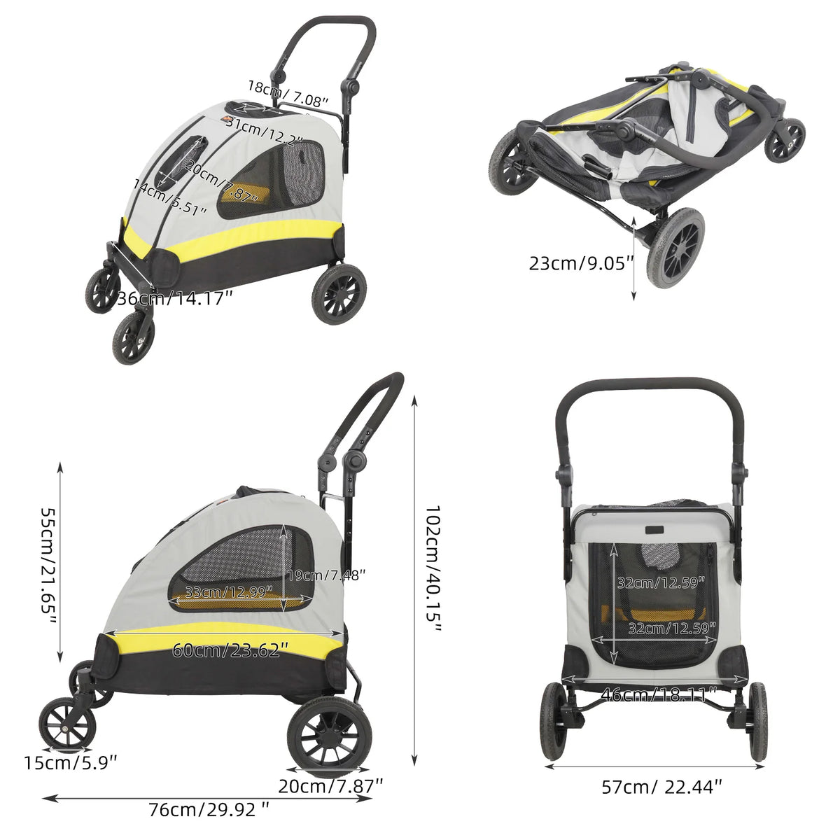 Poussette Chien Grand Format Tout-Terrain – Chariot Pliable & Respirant (M à XL jusqu'à 55 kg)