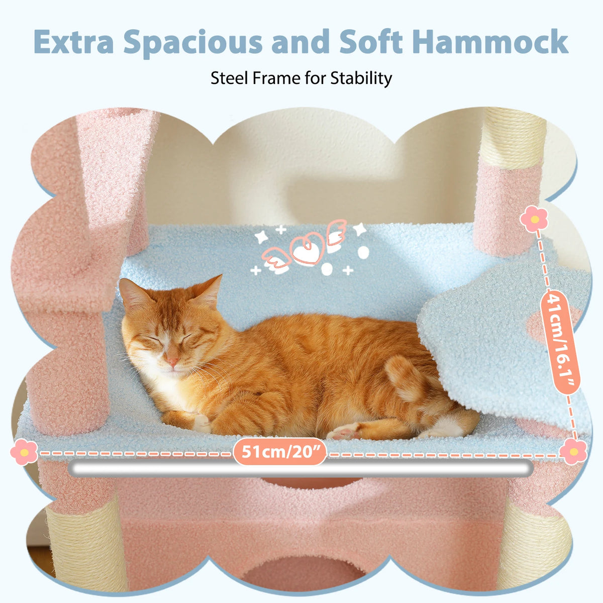 Arbre à Chat XXL Pastel (184 cm) – Tour d'Escalade Multi-Niveaux avec Perchoirs Nuages, Hamac & Poteaux en Sisal