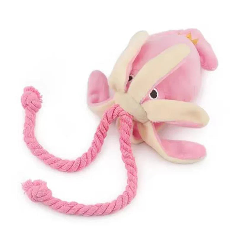 Peluche Pieuvre Sonore avec Corde de Coton – Jouet à Mâcher & Nettoyeur de Dents pour Chien & Chiot