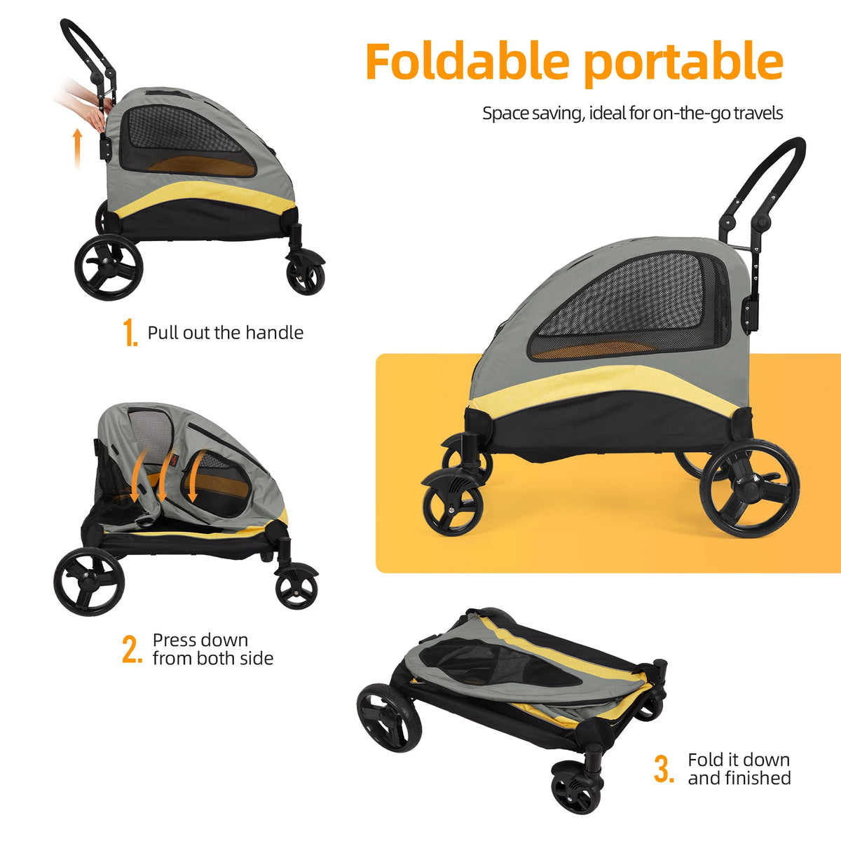 Poussette Chien Grand Format Tout-Terrain – Chariot Pliable & Respirant (M à XL jusqu'à 55 kg)