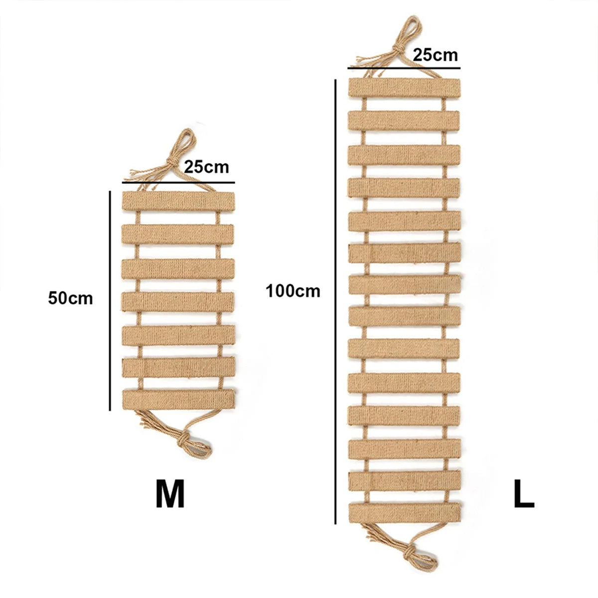 Échelle Suspendue d'Escalade en Bois & Sisal pour Chat – Pont Mural & Griffoir d'Intérieur (115 à 180 cm)