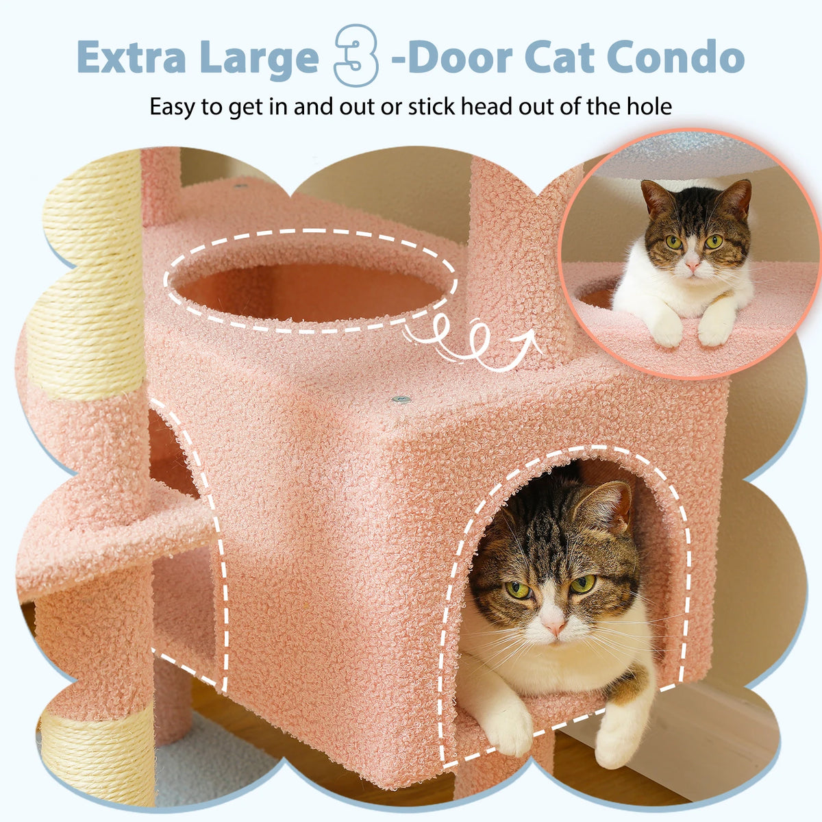 Arbre à Chat XXL Pastel (184 cm) – Tour d'Escalade Multi-Niveaux avec Perchoirs Nuages, Hamac & Poteaux en Sisal