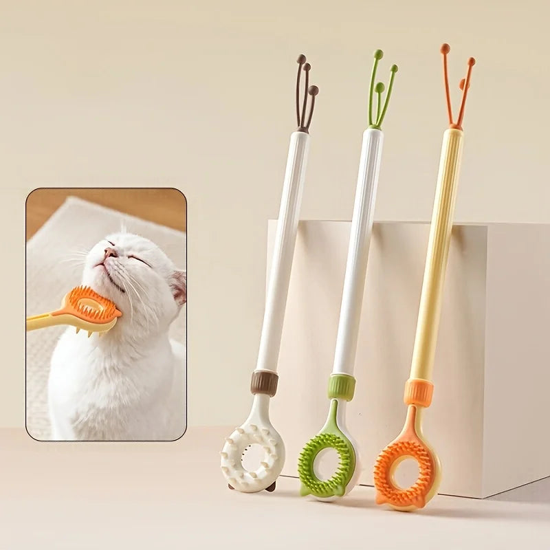 Brosse de Massage Télescopique 2-en-1 pour Chat – Gratte-Dos Doux & Jouet Interactif Anti-Stress