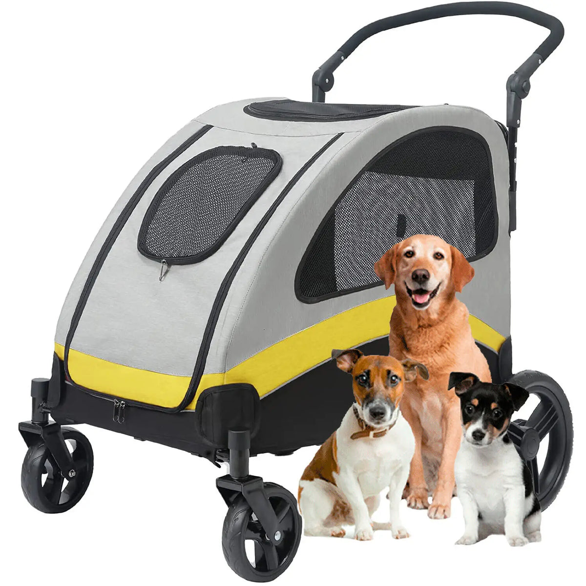 Poussette Chien Grand Format Tout-Terrain – Chariot Pliable & Respirant (M à XL jusqu'à 55 kg)