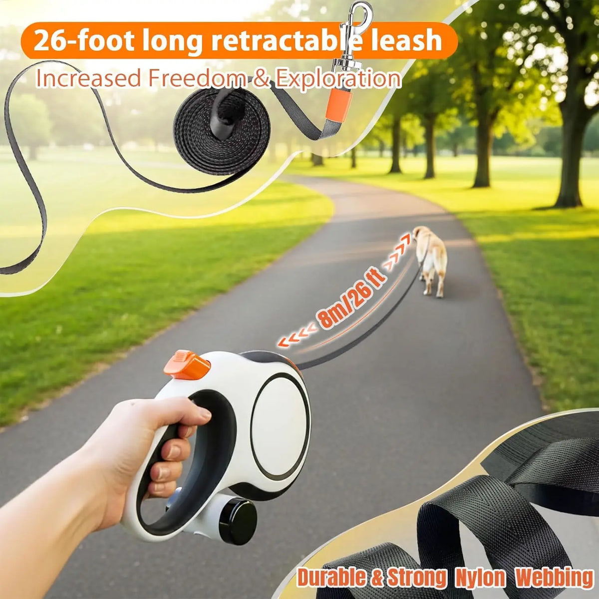 Laisse Rétractable Robuste pour Chien – Enrouleur Automatique 5 m & 8 m Haute Résistance (Jusqu'à 50 kg)