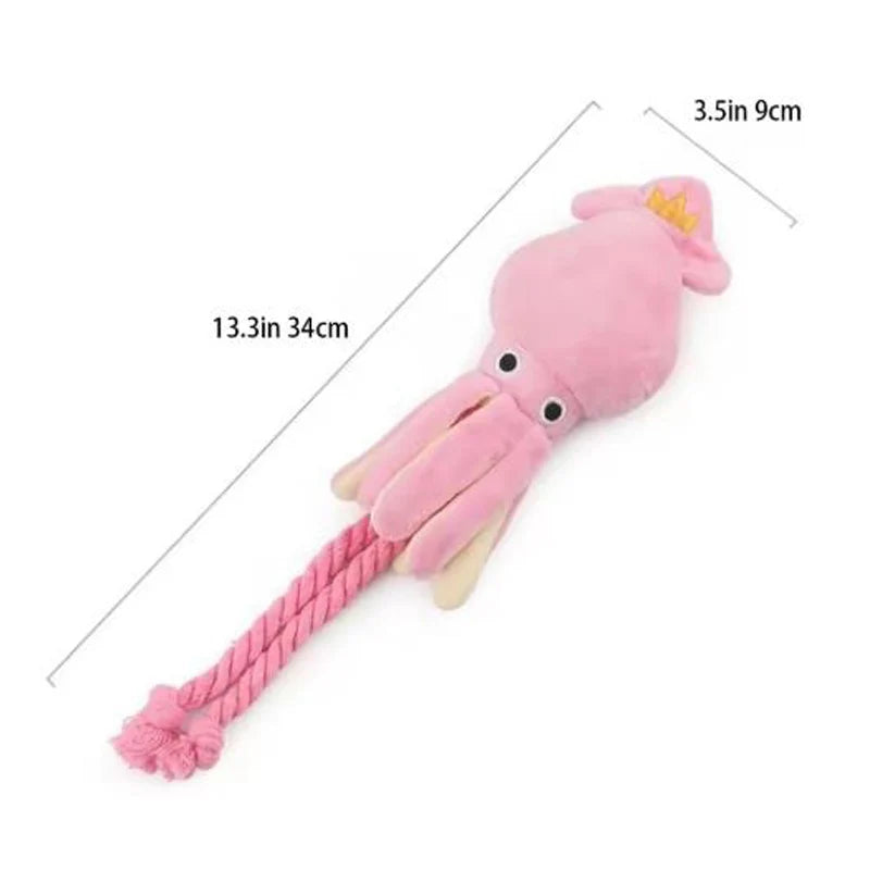 Peluche Pieuvre Sonore avec Corde de Coton – Jouet à Mâcher & Nettoyeur de Dents pour Chien & Chiot