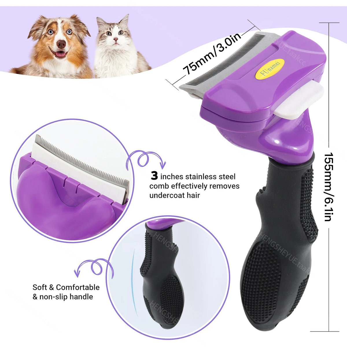 Brosse de Mue & Sous-Poil Anti-Chute pour Chien & Chat – Peigne Étrille Désépaississant avec Bouton Éjecteur