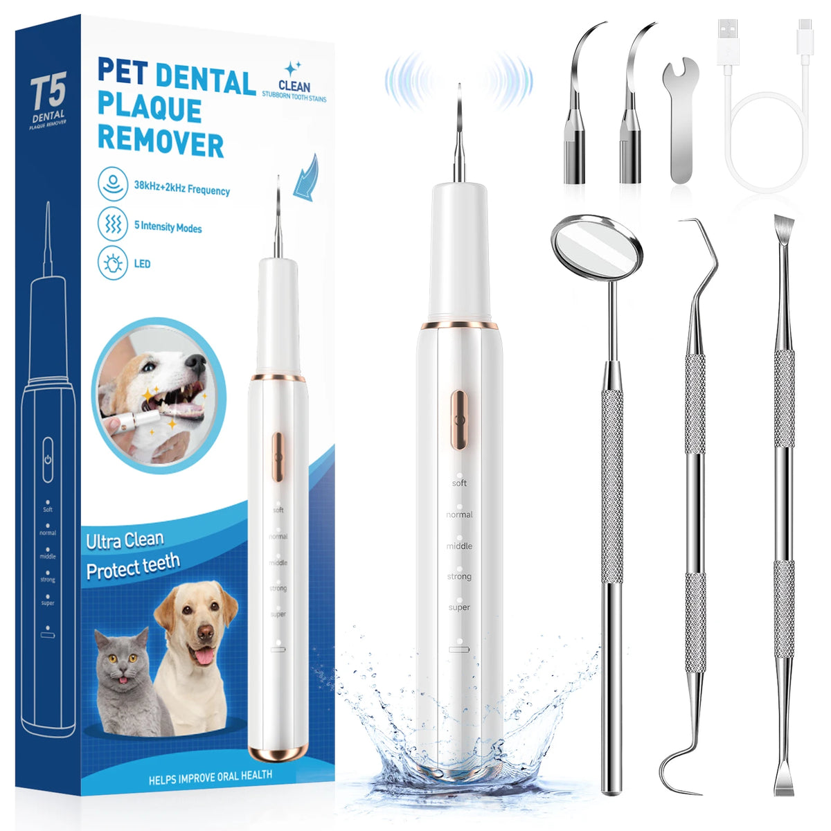 Détartreur Dentaire Ultrasonique pour Chien & Chat – Nettoyeur Anti-Tartre Intelligent Sans Douleur (Rechargeable USB)