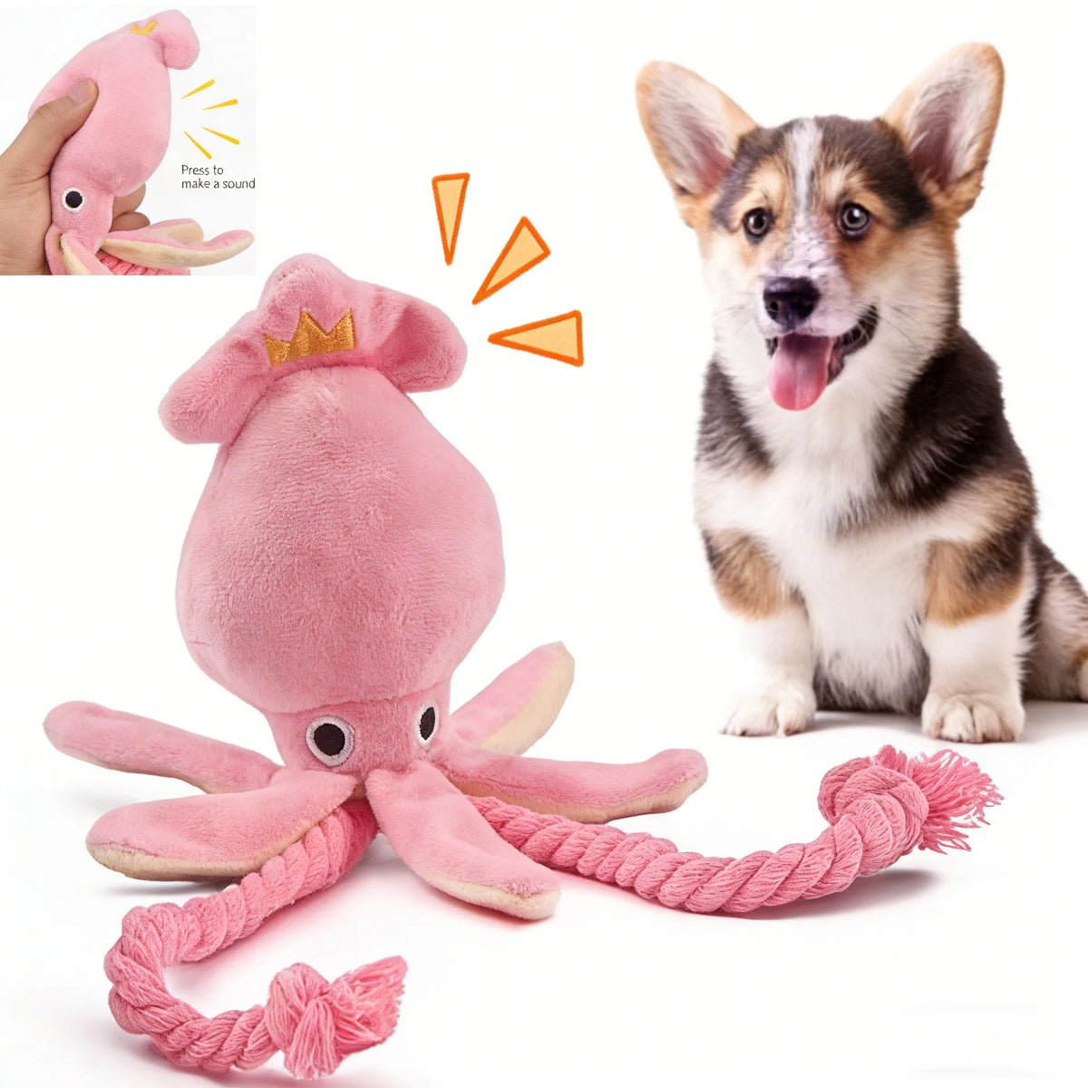Peluche Pieuvre Sonore avec Corde de Coton – Jouet à Mâcher & Nettoyeur de Dents pour Chien & Chiot