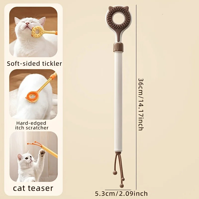 Brosse de Massage Télescopique 2-en-1 pour Chat – Gratte-Dos Doux & Jouet Interactif Anti-Stress