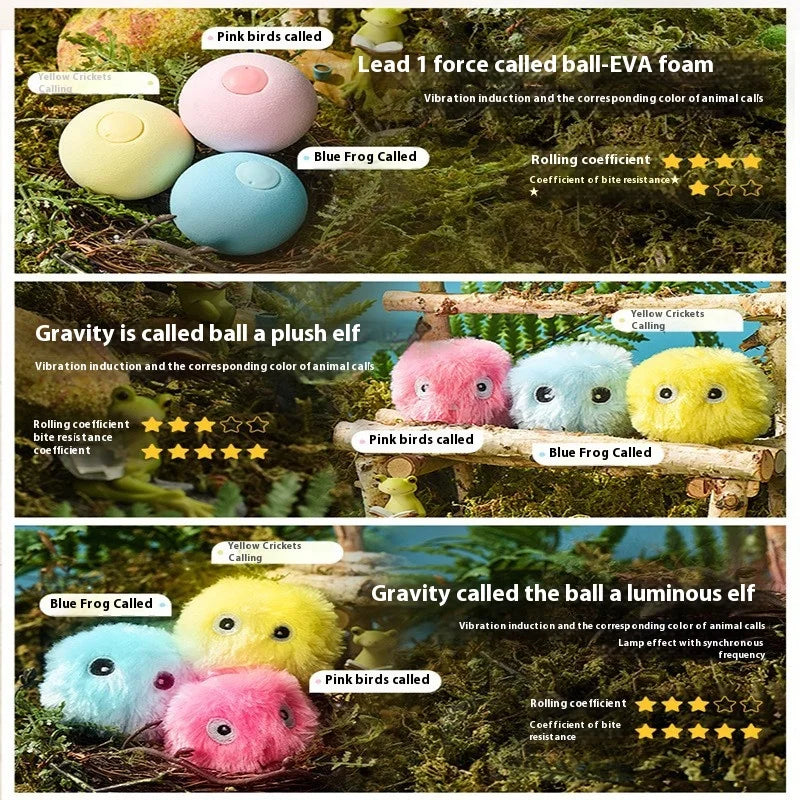 Balle Interactive Sonore en Peluche pour Chat – Sons d'Animaux & Herbe à Chat Intégrée