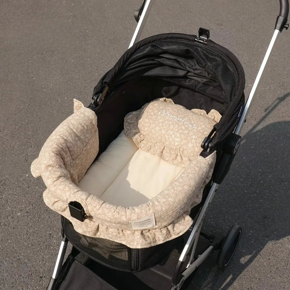 Ensemble Coussin & Tour de Lit pour Poussette Chien et Chat – Doublure Universelle Moelleuse en Coton