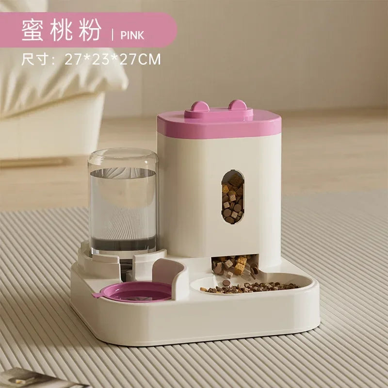 Station Repas 2-en-1 Chien & Chat – Distributeur de Croquettes & Fontaine à Eau par Gravité (2 L)