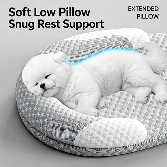 Panier Rafraîchissant Ovale en Soie Glacée pour Chien & Chat – Coussin Apaisant d'Été avec Rebord Ergonomique
