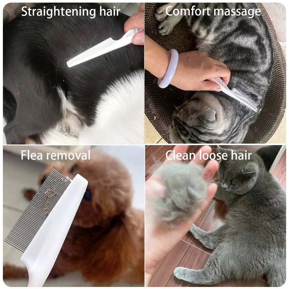 Peigne Anti-Puces & Démêlant en Inox pour Chien & Chat – Dents Serrées Ultra-Fines pour Élimination des Parasites & Poils Morts