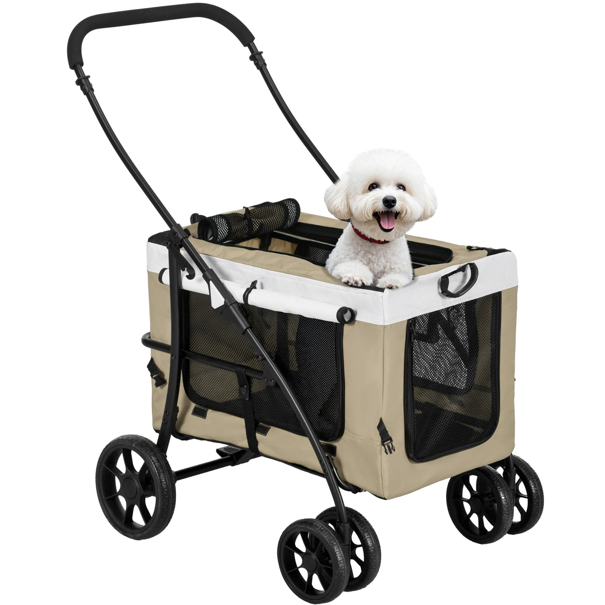Poussette Pliable 2-en-1 pour Chien & Chat – Nacelle Amovible, Coussin Confort & 4 Ouvertures Zippées