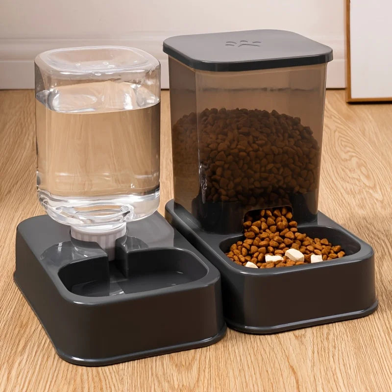 Distributeur Automatique de Croquettes & Fontaine à Eau par Gravité – Station Repas 2-en-1 pour Chat & Petit Chien