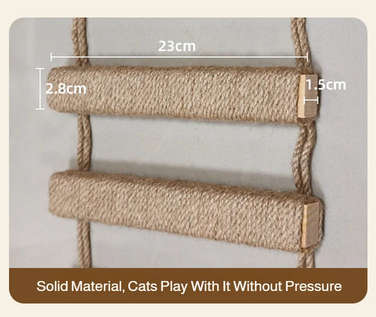 Échelle Suspendue d'Escalade en Bois & Sisal pour Chat – Pont Mural & Griffoir d'Intérieur (115 à 180 cm)