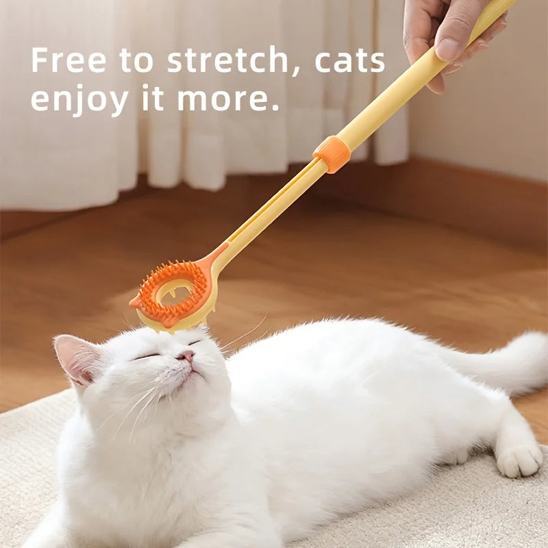 Brosse de Massage Télescopique 2-en-1 pour Chat – Gratte-Dos Doux & Jouet Interactif Anti-Stress