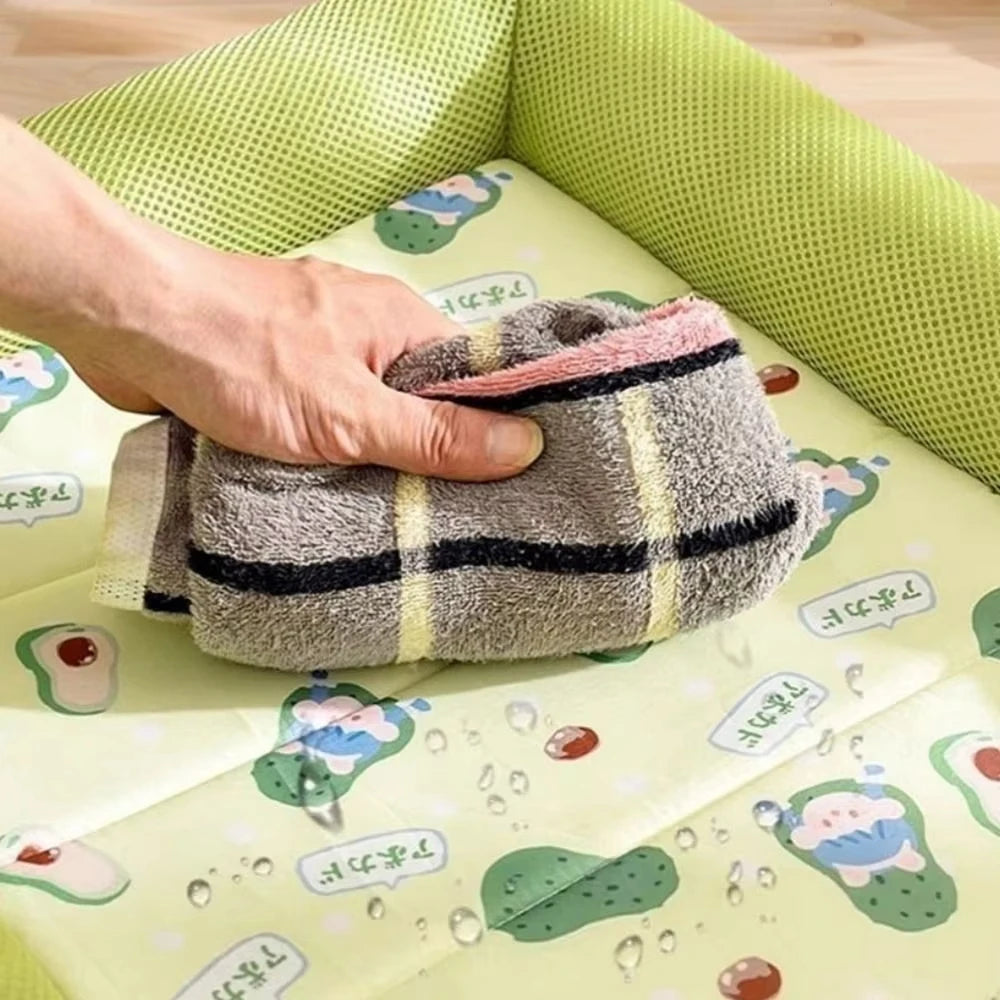 Tapis de Couchage Rafraîchissant d'Été pour Chien & Chat – Panier Rectangulaire Respirant avec Rebord Cale-Nuque