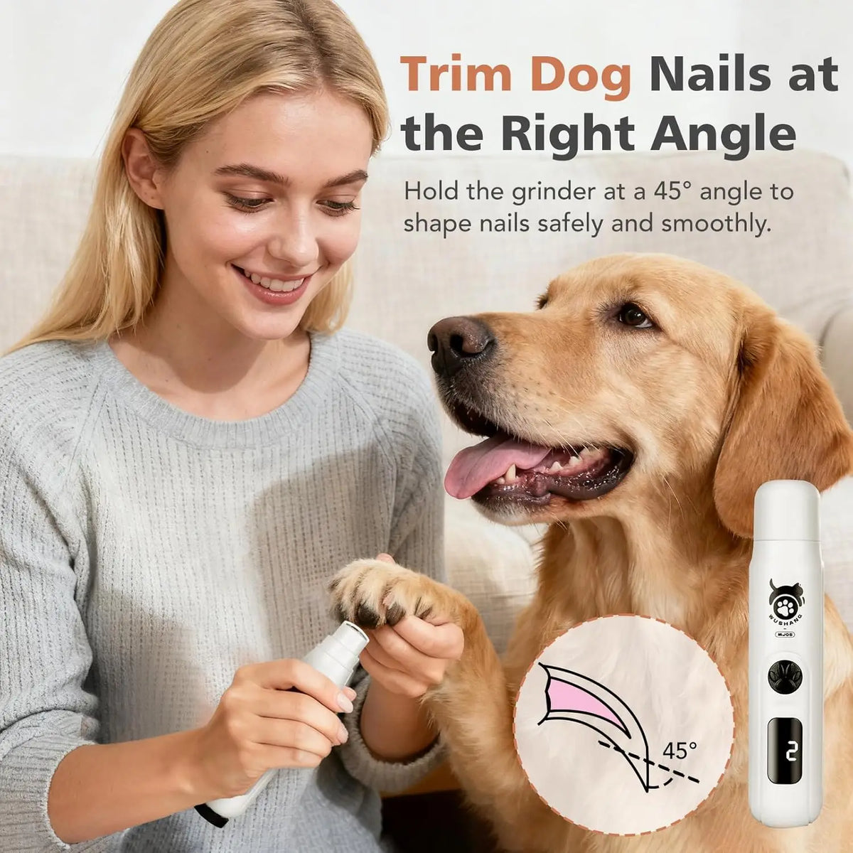 Lime à Ongles Électrique Silencieuse pour Chien & Chat – 3 Vitesses & Écran Numérique (Rechargeable USB-C)