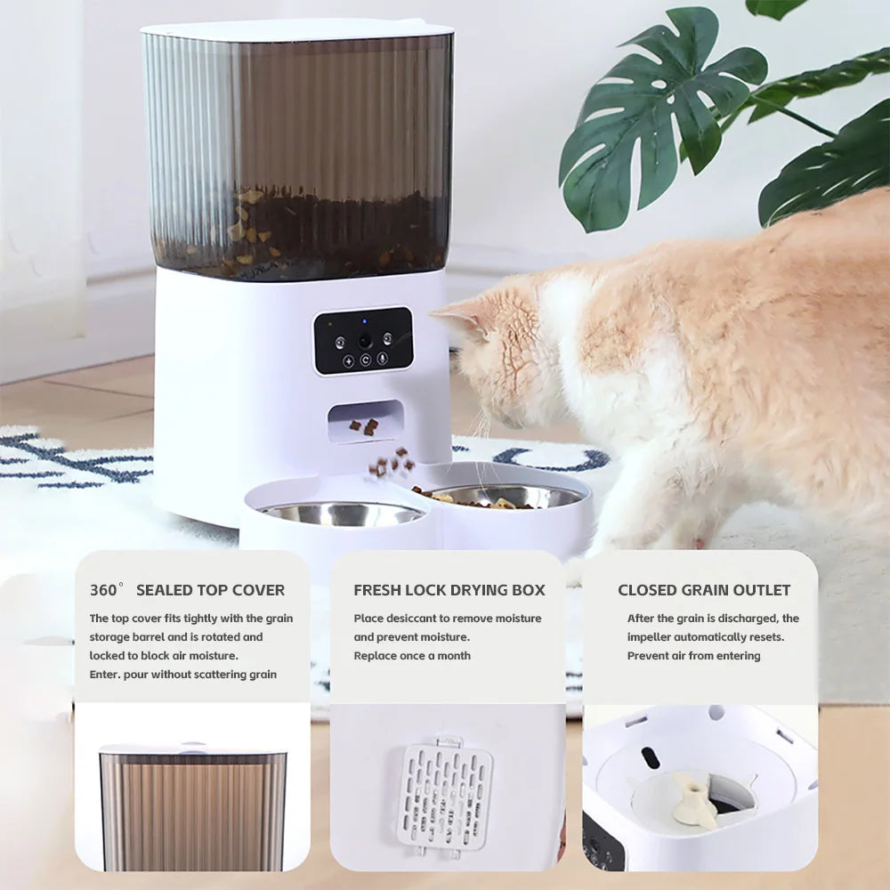 Distributeur Automatique de Croquettes 5 L avec Bol Inox – Programmable Wi-Fi & Caméra HD pour Chien & Chat