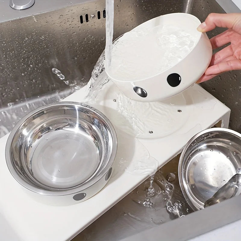 Gamelles Doubles Surélevées en Inox pour Chien & Chat – Support Ergonomique Incliné Anti-Régurgitation